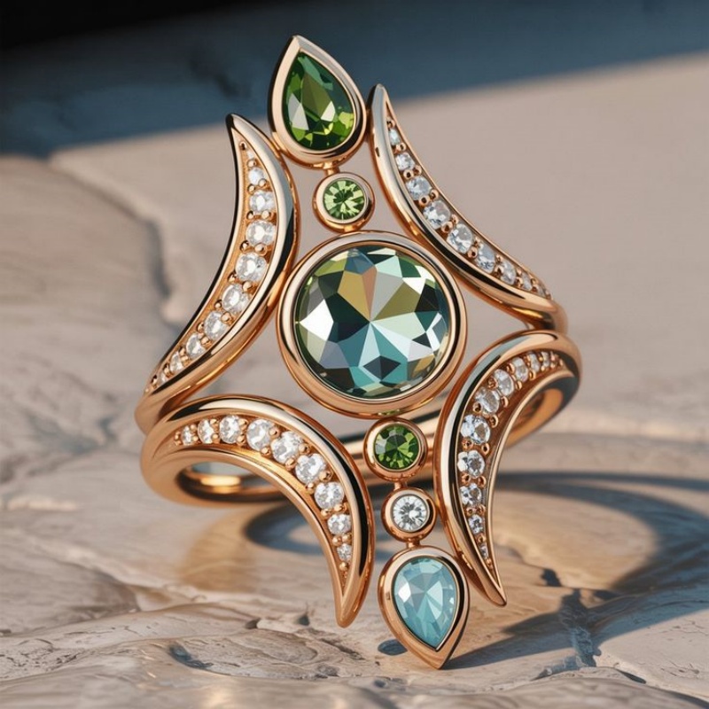 Women's Vintage Rose Gold Cross-Star Ring, Luxurious Gift